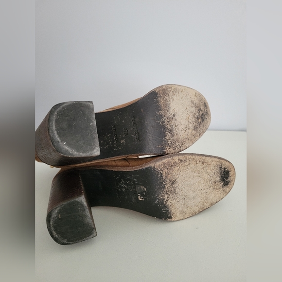 SEE BY CHLOE tan suede heeled booties with belt detail and gold studs - Picture 6 of 7